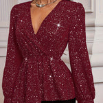 Zeagoo Glitter Asymmetrical V-Neck Blouse for Women Casual Work Office Loose Fit 2026 | Under $40
