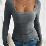 Zeagoo Slim Lace Patchwork U-Neck Undershirt for Women Elegant Date Night Party 2026