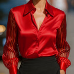 Zeagoo Elegant See-through Long Sleeve Satin Blouse for Women Elegant Office Work Dressy 2026 | Under $40