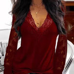 Zeagoo Sexy Fashion Lace Patchwork V-Neck Top for Women Elegant Date Night Party 2026 | Under $40