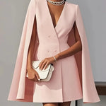 Zeagoo Women's Double-Breasted Cape-Style Suit Dress