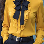 Zeagoo Fashion Contrast Ruffled Bow Tie Blouse for Women Cute Summer Casual 2026 | Under $40