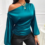 Zeagoo Elegant Satin Drawstring Off The Shoulder Blouse for Women Elegant Office Work Dressy 2026 | Under $40