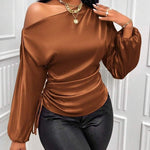 Zeagoo Elegant Satin Drawstring Off The Shoulder Blouse for Women Elegant Office Work Dressy 2026 | Under $40