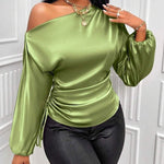 Zeagoo Elegant Satin Drawstring Off The Shoulder Blouse for Women Elegant Office Work Dressy 2026 | Under $40