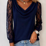 Zeagoo Lace Patchwork Sleeve Drape Neck T-Shirt for Women Elegant Date Night Party 2026 | Under