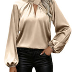 Zeagoo Elegant Satin Stand Collar Lantern Sleeve Blouse for Women Elegant Office Work Dressy 2026 | Under $40