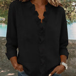 Zeagoo Elegant Casual Ruffle Trim V-Neck Long Sleeve Blouse for Women Cute Summer Casual 2026 | Under $40