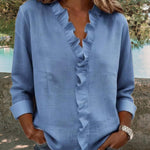 Zeagoo Elegant Casual Ruffle Trim V-Neck Long Sleeve Blouse for Women Cute Summer Casual 2026 | Under $40