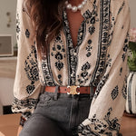 Zeagoo Ethnic Style Printed Lantern Sleeves Blouse for Women Casual Work Office Loose Fit 2026 | Under $40
