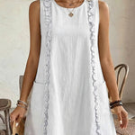 Zeagoo Women's 2026 Summer Cute Ruffle Trim Sleeveless Mini Vest Dress with Pockets Casual Beach Sundress