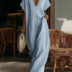 Zeagoo Women's 2026 Summer Deep V Neck Maxi Dress Loose Casual Flowy Long Sundress Vacation Beach Resort