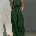 Elegant Minimalist Sleeveless High Neck Top Pants Set