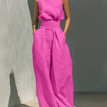 Elegant Minimalist Sleeveless High Neck Top Pants Set