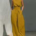 Elegant Minimalist Sleeveless High Neck Top Pants Set