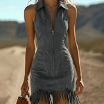 Zeagoo Women's 2026 Summer Sleeveless Bodycon Tassel Fringe Mini Dress Slim Fit Going Out Party Night Club