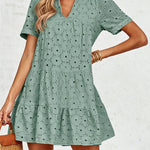 Zeagoo Women's 2026 Summer Eyelet Embroidery Babydoll Mini Dress Casual Flowy Short Sleeve Cute Sundress Beach Vacation