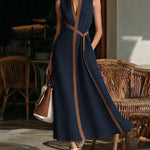 Zeagoo Women's 2026 Summer Sleeveless V Neck Contrast Color Block Maxi Dress Casual Elegant A Line Long Sundress