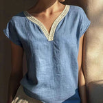 Zeagoo Vintage Lace V-Neck Linen Textured Blouse for Women Casual Lightweight Summer Beach 2026 | Under $40