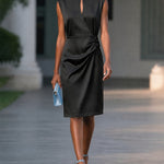 Modern Classy Keyhole Neckline Satin Sleeveless Dress