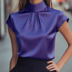 Zeagoo Elegant Mock Neck Ruched Solid Color Blouse for Women Casual Work Office Loose Fit 2026 | Under $40