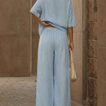 Minimalist Casual Solid Color Crop Top Pants Set