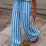 Chic Vacation Style Vertical Stripes Wide-Leg Pants