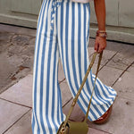 Chic Vacation Style Vertical Stripes Wide-Leg Pants