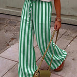 Chic Vacation Style Vertical Stripes Wide-Leg Pants