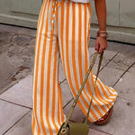 Chic Vacation Style Vertical Stripes Wide-Leg Pants