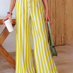 Chic Vacation Style Vertical Stripes Wide-Leg Pants