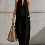 Casual Halter V-Neck Wide Leg Loose Overalls with Pockets