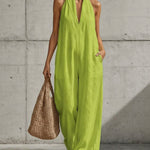 Casual Halter V-Neck Wide Leg Loose Overalls with Pockets