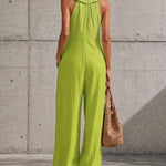 Casual Halter V-Neck Wide Leg Loose Overalls with Pockets