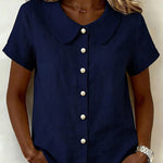 Casual Cotton Blend Short Sleeve Peter Pan Collar Blouse