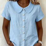 Casual Cotton Blend Short Sleeve Peter Pan Collar Blouse