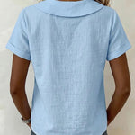 Casual Cotton Blend Short Sleeve Peter Pan Collar Blouse