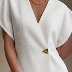 Minimalism Textured Short Sleeve V-neck Blouse