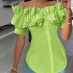 Cute Ruffled Off-the-Shoulder Short Sleeve Blouse
