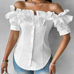 Cute Ruffled Off-the-Shoulder Short Sleeve Blouse