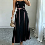Elegant Cinched Waist Contrast Binding Cami Dress