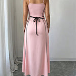 Elegant Cinched Waist Contrast Binding Cami Dress