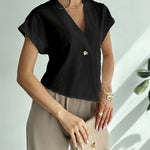Minimalism Commuter Style Textured Short Sleeve Blouse
