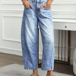 Casual Wide-Leg Washed Cotton-Blend Barrel Jeans