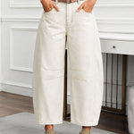 Casual Wide-Leg Washed Cotton-Blend Barrel Jeans