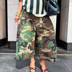 Cargo Style Wide-Leg Cotton Camo Pants