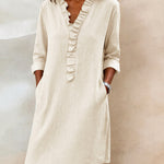 Casual Ruffle Trim Knee Length Dress with Pockets