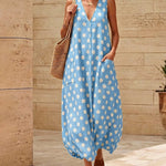 Chic Summer Polka Dot Sleeveless Dress with Pockets