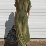 Elegant Flowy Batwing Sleeves Chiffon Maxi Dress