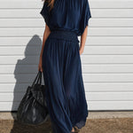 Elegant Flowy Batwing Sleeves Chiffon Maxi Dress